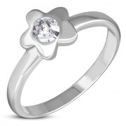 Clear CZ Petals Silver Ring, r259